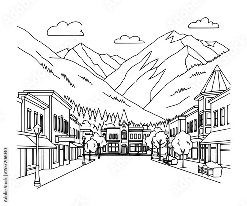 Line Art of Banff Avenue, Canada