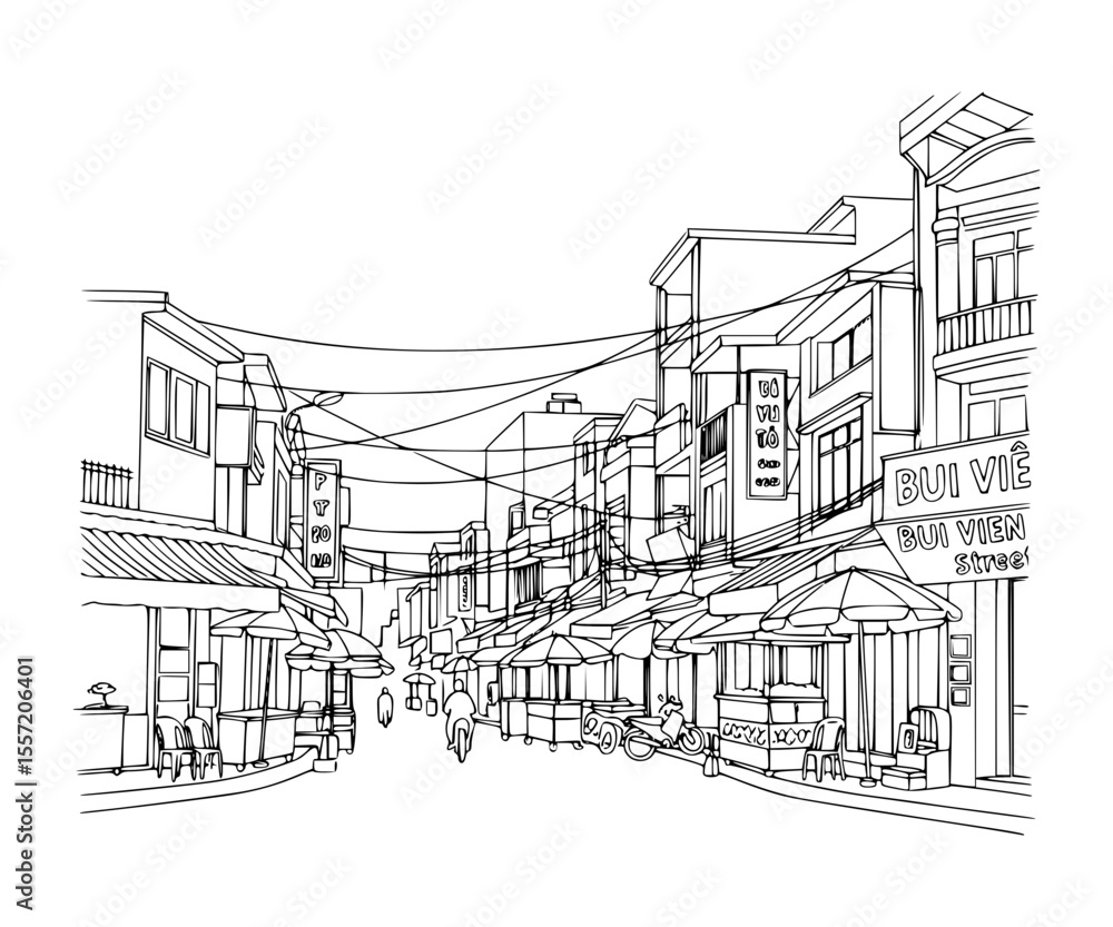 Obraz premium Line Art of Bui Vien Street, Ho Chi Minh City