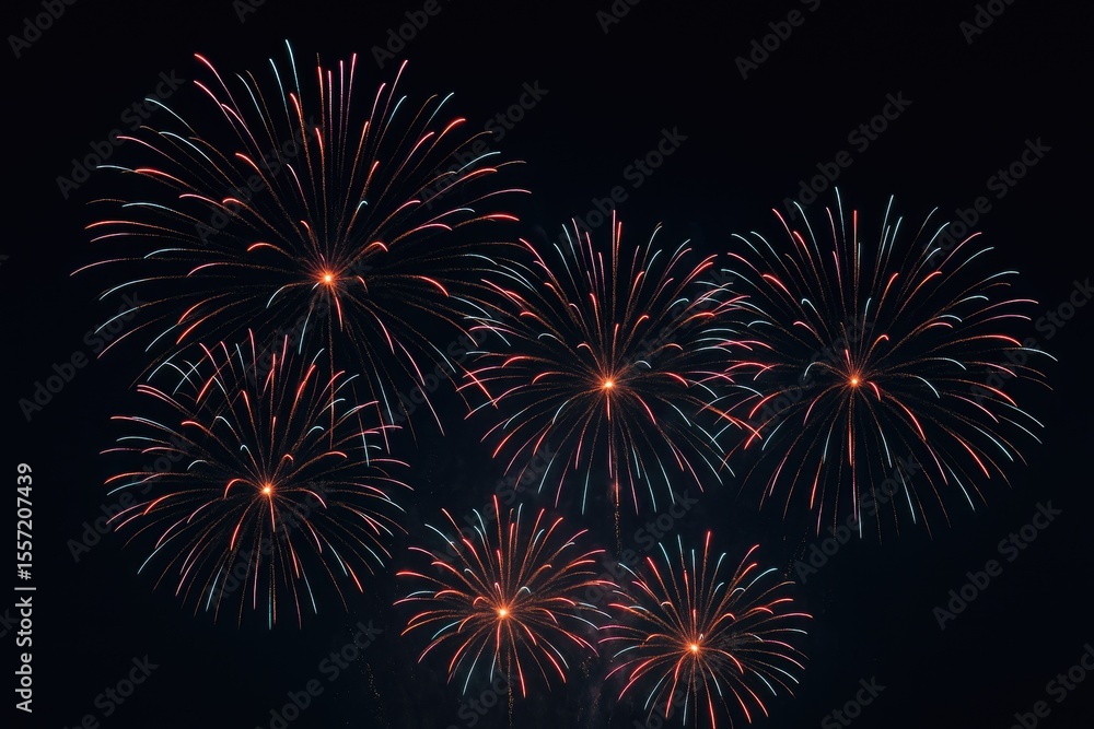 Vivid Fireworks Display Against a Night Sky with Space for Messages, Celebrating a Local Festival Vivid Fireworks Display Against a Night Sky with Space for Messages, Celebrating a Local Festival