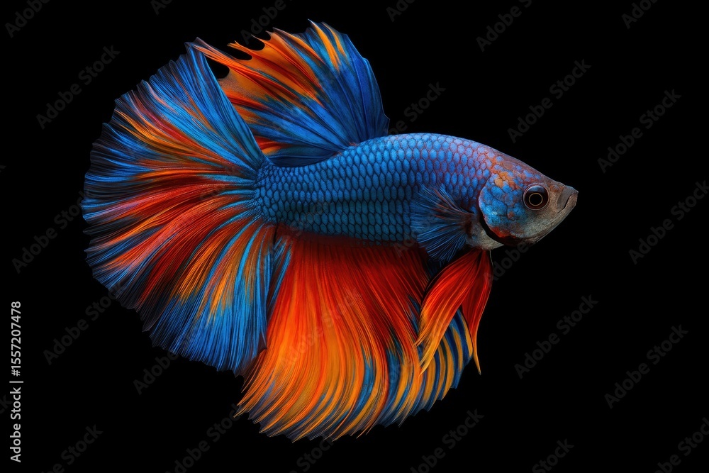 Vividly colored tropical fish in motion against a dark backdrop Vividly colored tropical fish in motion against a dark backdrop