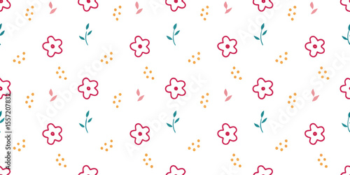 Floral Delight: A charming seamless pattern showcases delicate pink blooms amidst sprigs, evoking feelings of freshness and vibrant life.