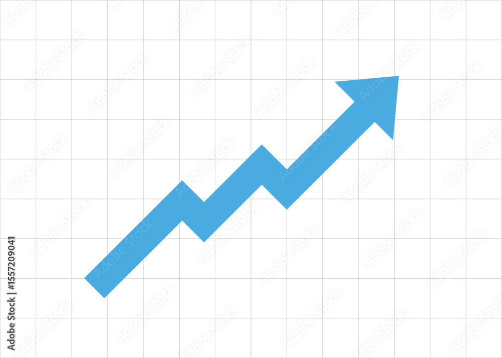 blue arrow business graph pointing up represent profit with grid background blue arrow business graph pointing up represent profit with grid background