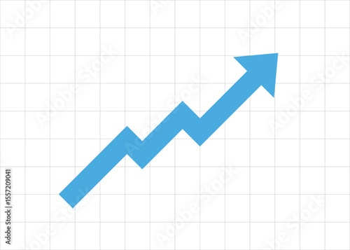 blue arrow business graph pointing up represent profit with grid background