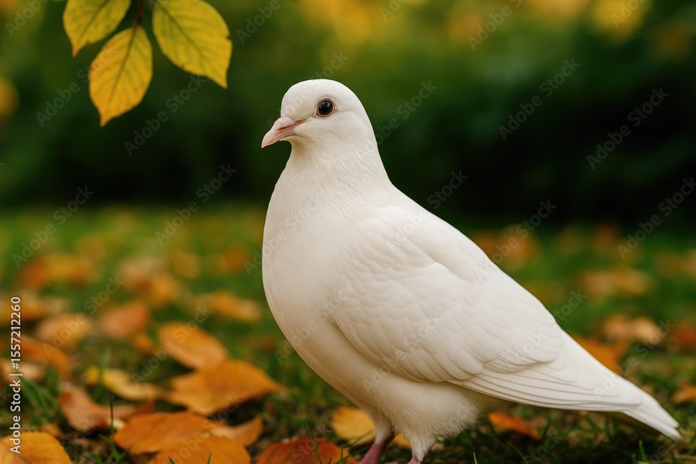 Garden scene featuring a dove bird Garden scene featuring a dove bird