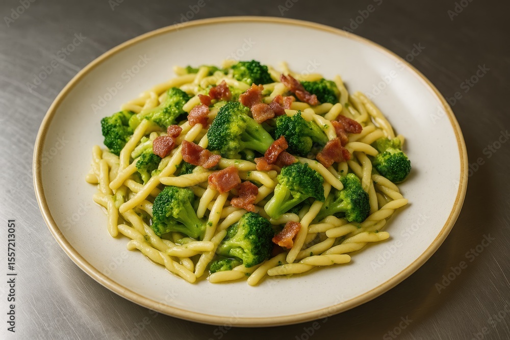 Savory trofie pasta dish featuring broccoli and bacon Savory trofie pasta dish featuring broccoli and bacon