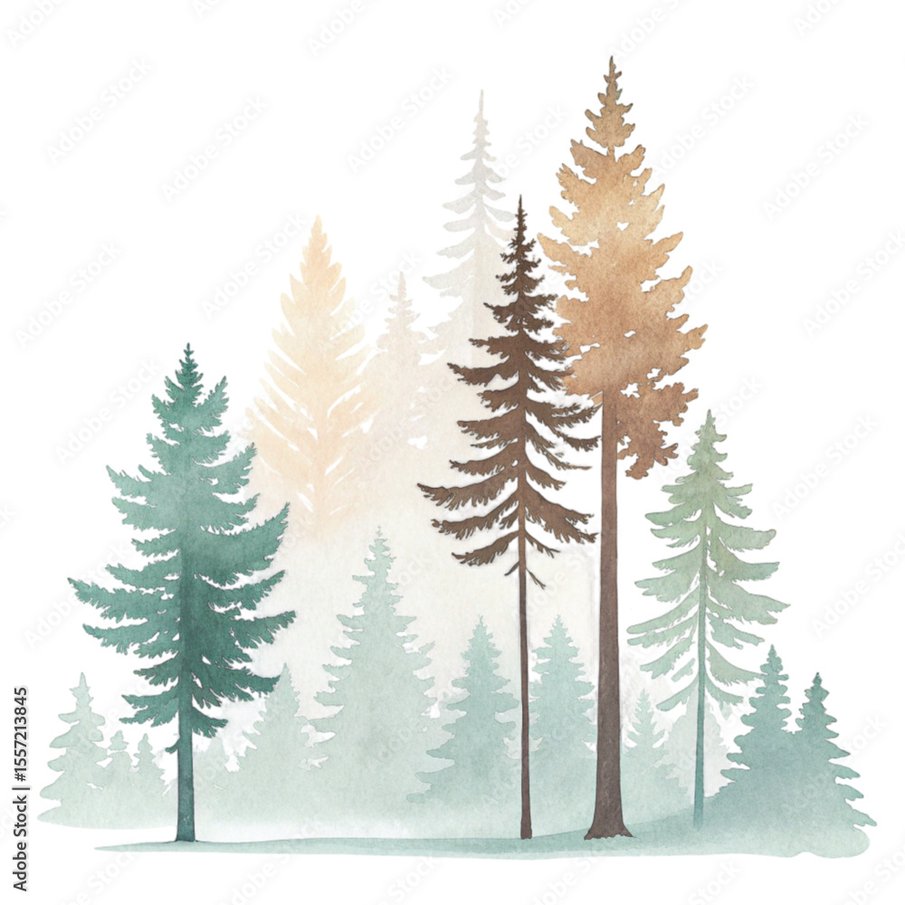Obraz premium forest nature green tree clipart Watercolor 