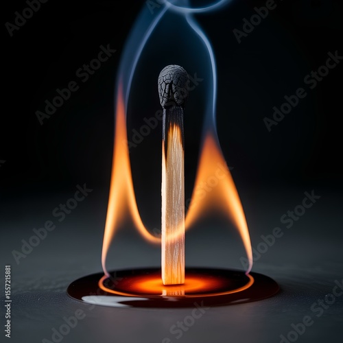 burning match on black background