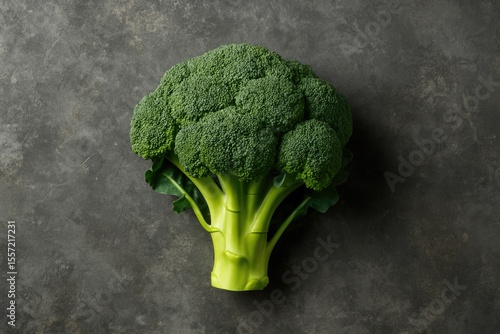 Vivid green broccoli displayed against a neutral grey backdrop