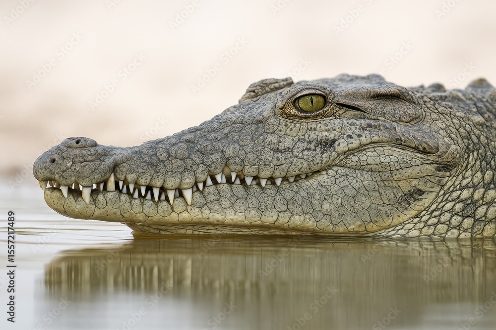 Obraz premium Close-up of a crocodile's head showcasing detailed features