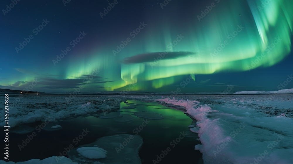 Naklejka premium Aurora Borealis over Frozen Landscape.