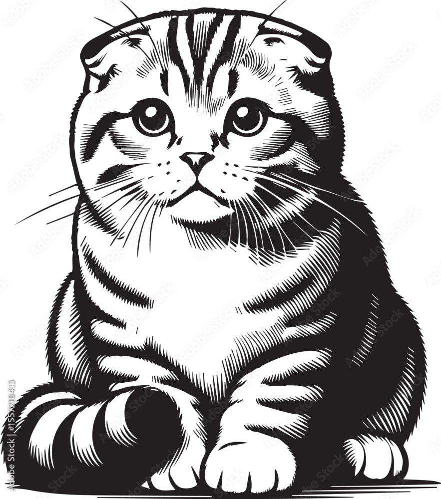 Obraz premium Scottish Fold Cat Vector in black and white