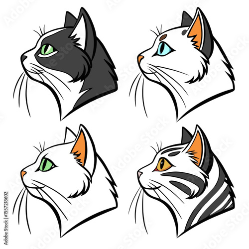 Funny black cat vector cartoon illustration set with cute domestic kitten petsFunny black cat vector cartoon illustration set with cute domestic kitten pets