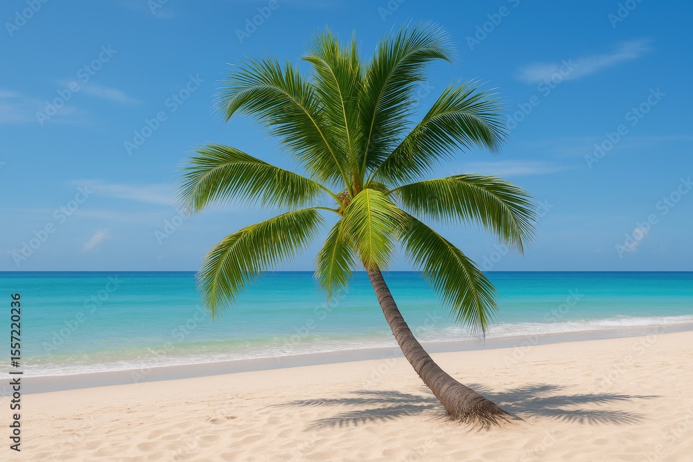 Obraz premium A palm tree emerging from sandy shores by the sea