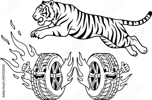 Black and White Roaring Tiger Vector Illustration