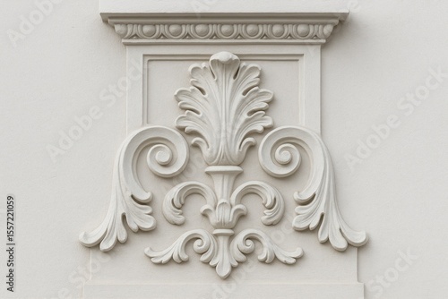 Fototapeta Naklejka Na Ścianę i Meble -  Architectural decorative elements including gypsum stucco, wall textures, plaster moldings, and patterns in urban public spaces.