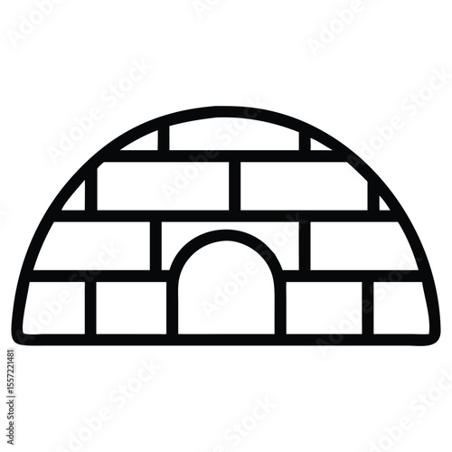 Igloo arctic ice house line art illustration on isolated white background