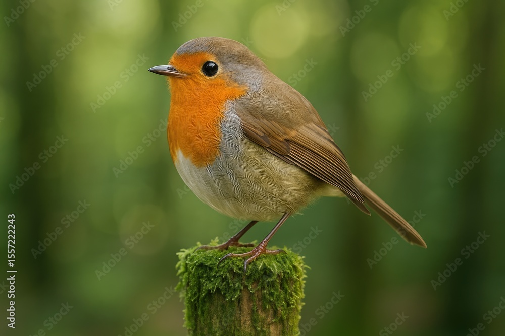 Macro photograph of a small bird sitting on a moss-covered post Macro photograph of a small bird sitting on a moss-covered post