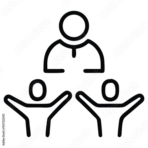 Leadership line art with two subordinates illustration for teamwork projects