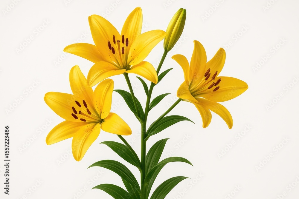 A branch with vibrant yellow lily blossoms A branch with vibrant yellow lily blossoms