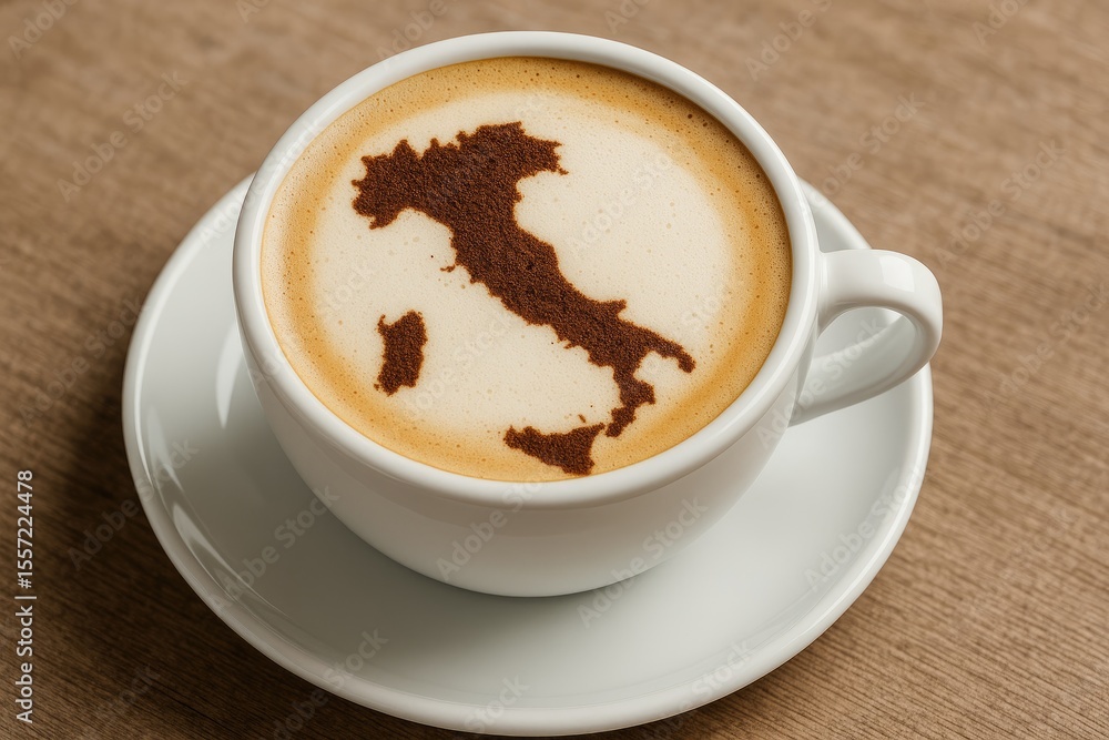 Obraz premium A coffee mug featuring foam and powder forming a geographical shape