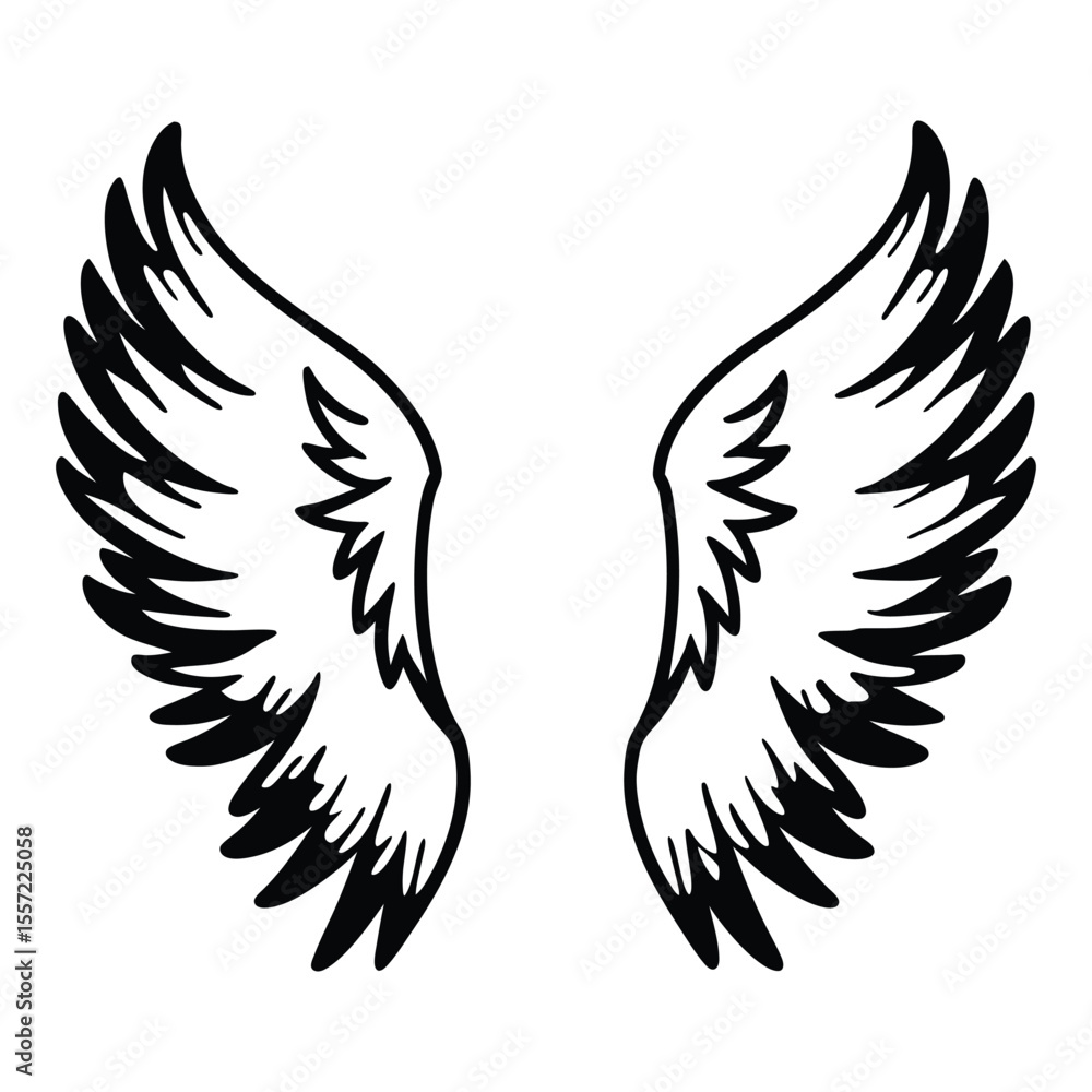 Obraz premium Angel vector illustration with wings silhouette tattoo design symbol