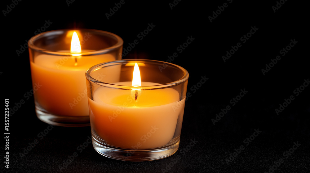 Elegant Candles in Glass Cups Against a Black Background Elegant Candles in Glass Cups Against a Black Background