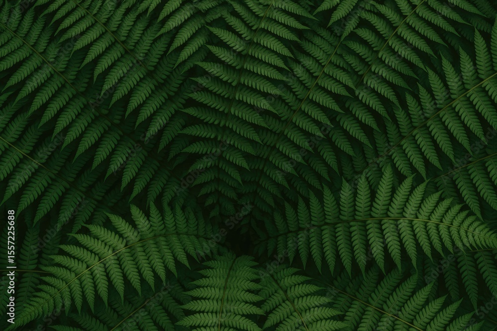 Fototapeta premium Top view of lush green fern foliage in a forest setting