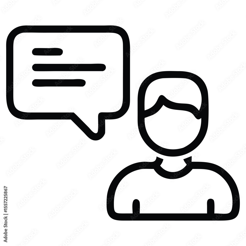 Man avatar with speech bubble in line art style Man avatar with speech bubble in line art style