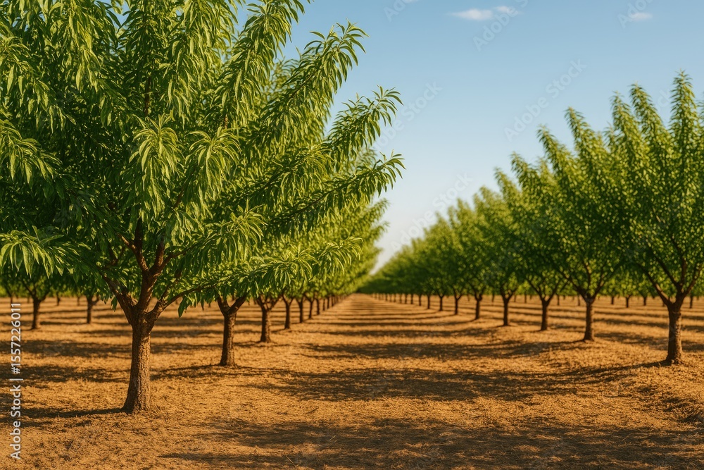 Fototapeta premium Almond orchard during the afternoon hours