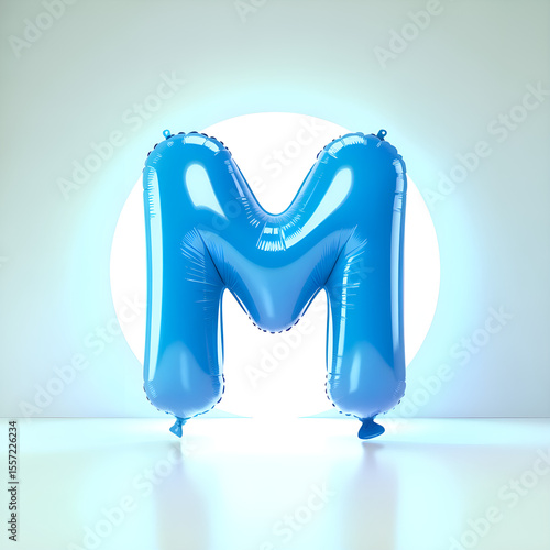 blue alphabet M balloon 3D graphic
