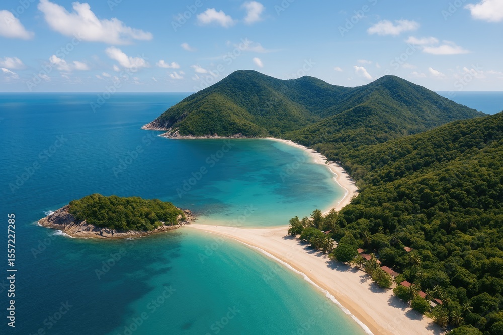 Fototapeta premium Bird's-eye perspective of a secluded beach and its scenic overlook