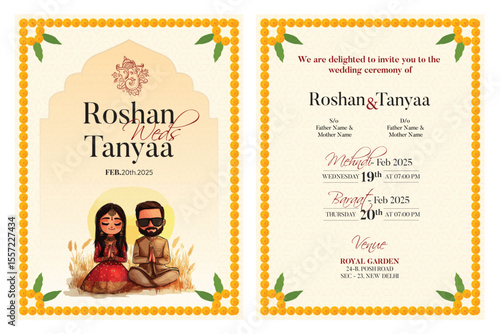 Indian traditional style wedding invitation card design 