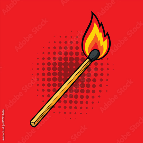 matchstick pop art icon with red halftone background