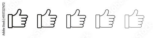 Thumb up iconBlack linear bold and thin strokes set