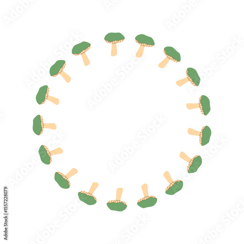 A wreath of wild porcini and mushrooms Botanical illustration. Vector illustration