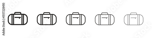 Sports bag iconBlack linear bold and thin strokes set