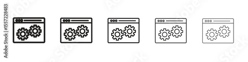 Software iconBlack linear bold and thin strokes set