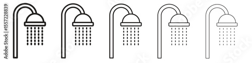 Shower Head iconBlack linear bold and thin strokes set