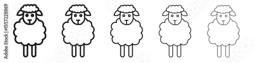Sheep iconBlack linear bold and thin strokes set