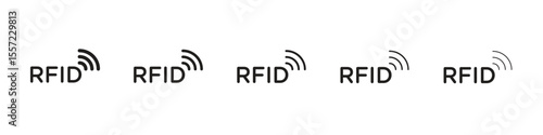 RFID iconBlack linear bold and thin strokes set
