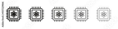Quantum computing iconBlack linear bold and thin strokes set