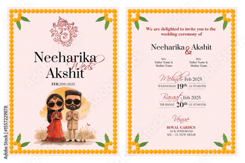 Indian traditional style wedding invitation card design 