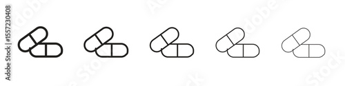 Pills iconBlack linear bold and thin strokes set