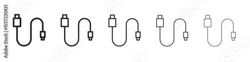 Phone cable iconBlack linear bold and thin strokes set