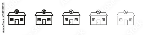 Mortgage rate iconBlack linear bold and thin strokes set