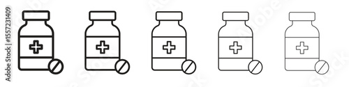 Medicine bottle iconBlack linear bold and thin strokes set