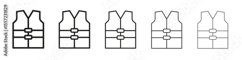 Lifejacket iconBlack linear bold and thin strokes set