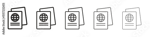 Immigration iconBlack linear bold and thin strokes set