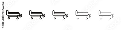 Hospital bed iconBlack linear bold and thin strokes set