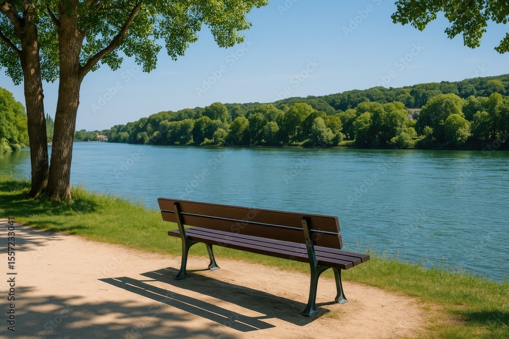 Fototapeta premium Seating area overlooking a river in northern France